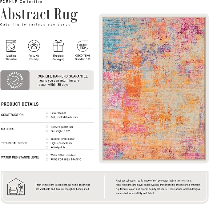 9x12 Area Rug Living Room Rug: Washable Modern Abstract Soft Thin Rug Indoor Floor No Slip Carpet for Bedroom Dining Room Farmhouse Nursery Home Office - Galaxy Haze