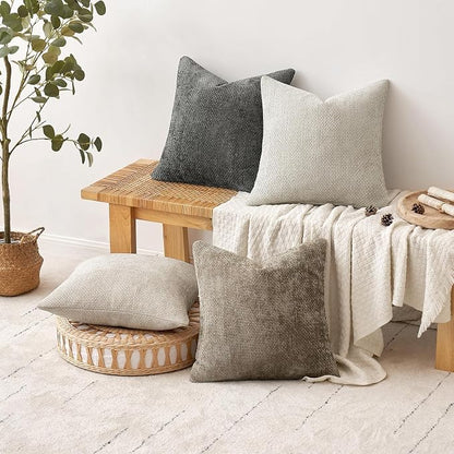 MIULEE Pack of 4 Couch Throw Pillow Covers 26x26 Inch Neutral Soft Decorative Chenille Pillow Covers Farmhouse Boho Accent Cushion Covers for Mid Century Modern Spring Decor Sofa Bedroom Living Room