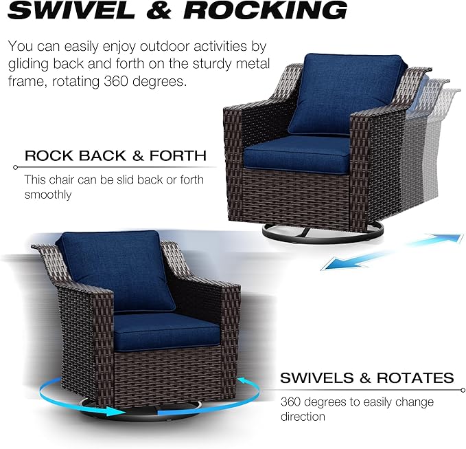 Joyside Swivel Patio Chairs Set of 2, Wicker Patio Furniture with Wide Armrest and Thick Cushions, Upgraded Large Size for Backyard, Garden, Poolside
