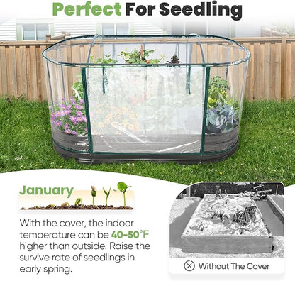 KING BIRD Raised Garden Bed with Cover Galvanized Oval Planter Garden Box Outdoor for Gardening, Vegetables, Flowers 71x36x12 in, Clear