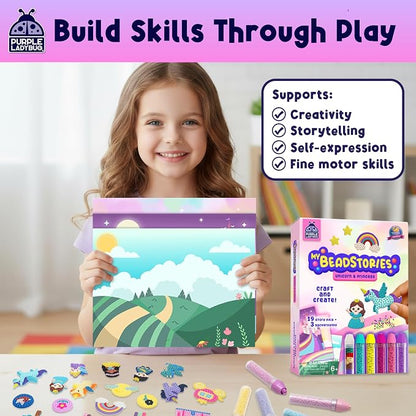 Unicorn Princess BeadStories - Magical Beads Painting Kit For Kids, Bead Mosaic Art Birthday Gift For Girls Ages 4 5 6 7 8-12 Years Old, Fun Craft Activity Kit, Summer Activities for Kids