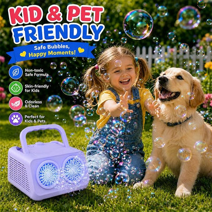 Bubble Machine with Dual Fans,20000+ Bubbles Per Minute | USB-C or AA Battery Operated,Leak-Proof Sealed Bottle,Portable Bubble Maker for Birthday Party Pool Wedding Outdoor