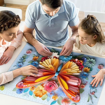 1000 Piece Puzzle for Adults Butterfly Noctilucous Jigsaw Puzzles - Challenging 3D Puzzles Stunning Flower Art Wall Decor, Gift for Adult Puzzle Lovers (27.5x19.6 Inch)