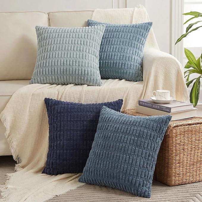 Fancy Homi 4 Packs Decorative Throw Pillow Covers for Living Room Couch Bed, Modern Farmhouse Boho Home Décor Accent Cushion Case, 14" x 14", Blue Series