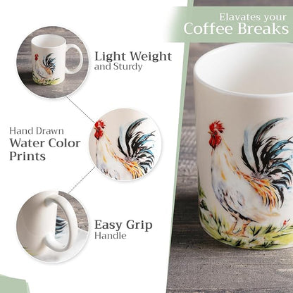 Maison d' Hermine Coffee Mug with Handles Tea Cups (12 Ounce, Pack of 1) | Fine Bone China Coffee Mugs for Hot Beverages Cappuccino Latte Home Restaurant Hotel Spring Summer -Campagne - Coq