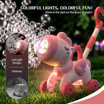 Bubble Machine for 2 3 4 5 6 Year Old Toddler Girl, Portable Unicorn Toys Bubble Maker, Bubble Lawn Mover Outdoor Toys W/Light, Birthday Gift for Toddler Girls Ages 2-4