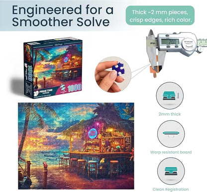 1000 Piece Jigsaw Puzzle for Adults - Beach Bar at Sunset - Challenging Puzzle Perfect for Game Nights - 1000 Piece Puzzle for Adults. 20x27 inches(Island Escape)