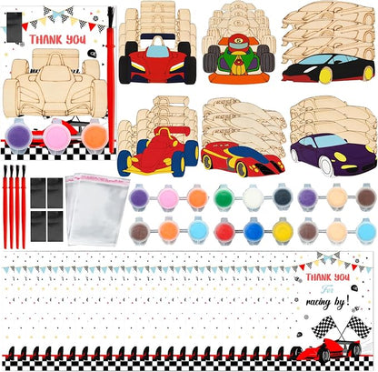 Bafeil 24 Set Race Car Party Favors - Painting Craft Kits with Thank You Cards for Boys Girls Toddler, Racing Cars Themed Birthday Party Decorations for One Two Fast Party Favors Goodie Bag Stuffers