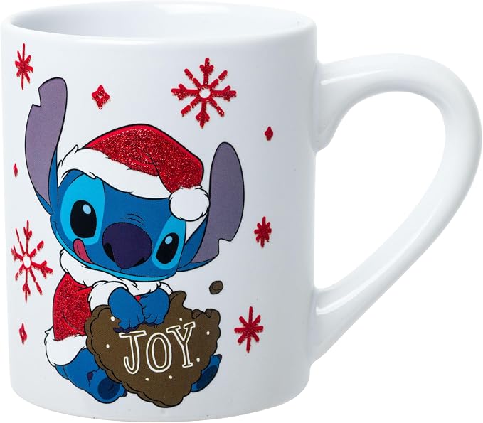 Silver Buffalo Disney Lilo and Stitch Santa Glitter, Ceramic Mug, 14oz | Dressed as, Christmas, Holiday Joy, 0.4 Liters