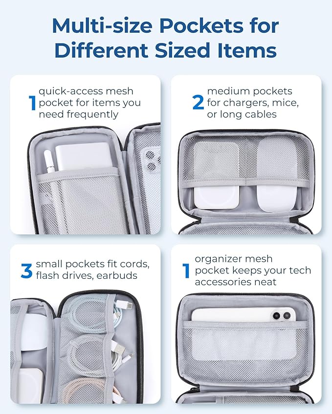 BAGSMART Electronics Organizer Travel Case, Cable Charger Cord Tech Organizer Pouch for Phone Charger Accessories, Bluish Green