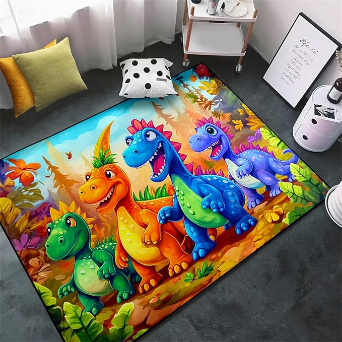 Dinosaur Rug for Boys Room - Colorful Cute Dino Rug for Room Kids Carpet for Bedroom Boys Bedroom Rug Cartoon Dinosaur Rug Cute Dinosaur Rugs for Boys Bedroom,2'5''×4'