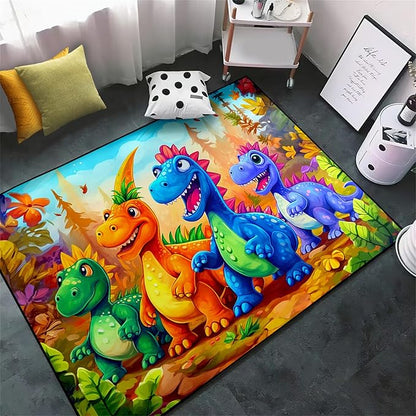 Dinosaur Rug for Boys Room - Colorful Cute Dino Rug for Room Kids Carpet for Bedroom Boys Bedroom Rug Cartoon Dinosaur Rug Cute Dinosaur Rugs for Boys Bedroom,2'5''×4'