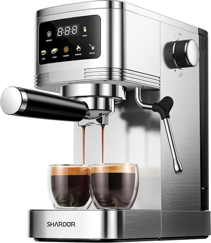 SHARDOR Espresso Machine 20 Bar, Professional Espresso Machine with Milk Frother and Touchscreen, Expresso Coffee Machines with Adjustable Temperature,for Cappuccino, Latte, Stainless Steel, Silver