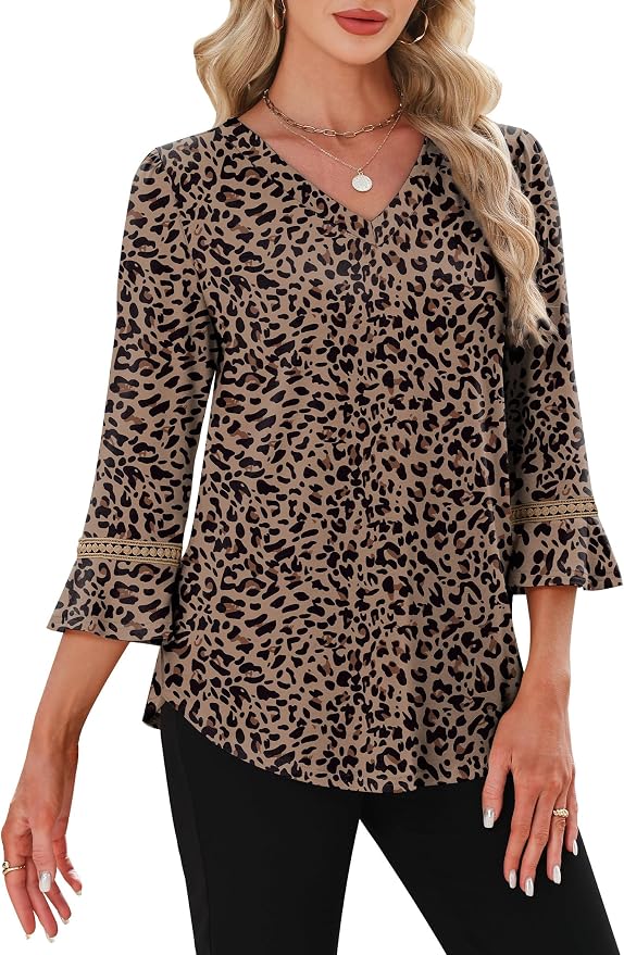 WIHOLL Womens Blouses Dressy Casual 3/4 Length Sleeve Tops Lace Trendy 2026 Spring Summer V Neck Shirts Vacation Outfits