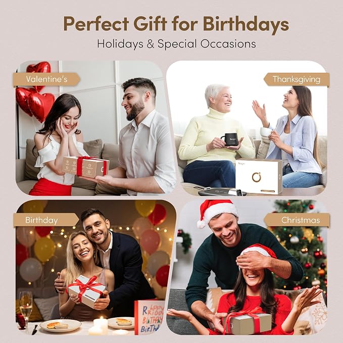 Coffee Cup Warmer & IKAGO Mug Set, 1℉ Precise Temp Control Mug Warmer | Auto Shut Off, Infrared Sensor, Dual Temp Display, ℉/℃ Optional, 15oz Mug with Spoon & Lid Included, Gifts for Men Women