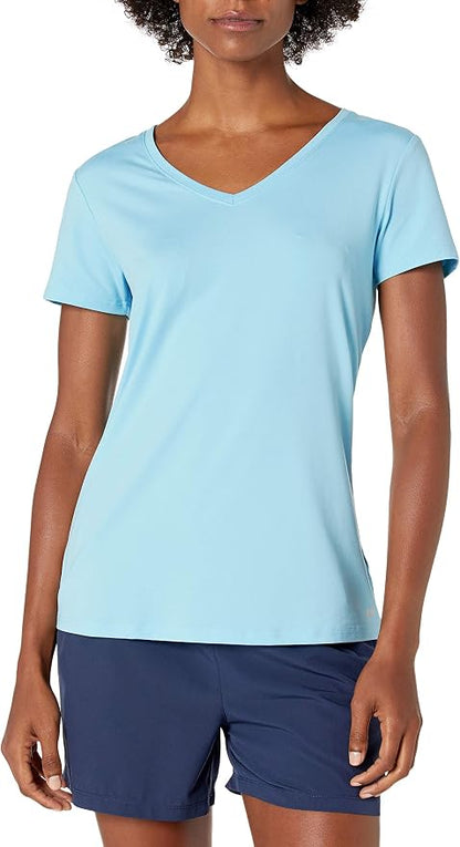 Amazon Essentials Women's Active Quick Dry Tech Stretch Short-Sleeve V-Neck T-Shirt (Available in Plus Size), Pack of 2