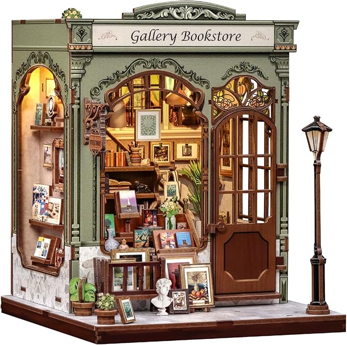 CUTEBEE Book Nook Kit - DIY Miniature House Dollhouse Kit for Adults, Booknook Library Bookstore Tiny House Bookshelf Decor 3D Wooden Puzzle, Gifts for Family and Friends (Gallery Bookstore)