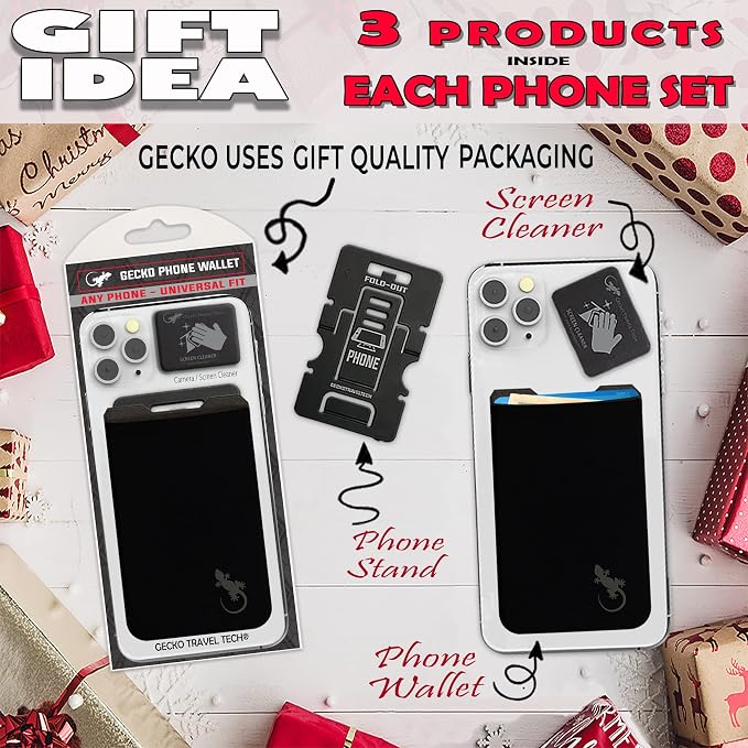 Phone Wallet - Adhesive Card Holder - Cell Phone Pouch - Stick on Lycra Pocket by Gecko - Carry Credit Cards and Cash