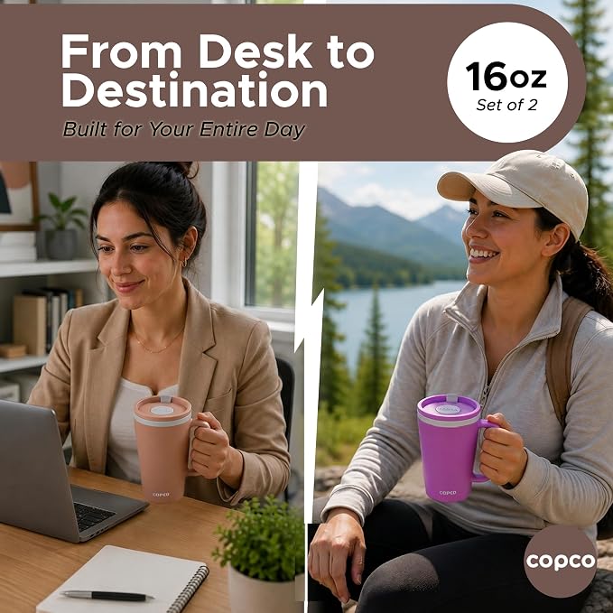 Copco Cone Desk Mug 16 Oz - Purple/Brown, Set of 2
