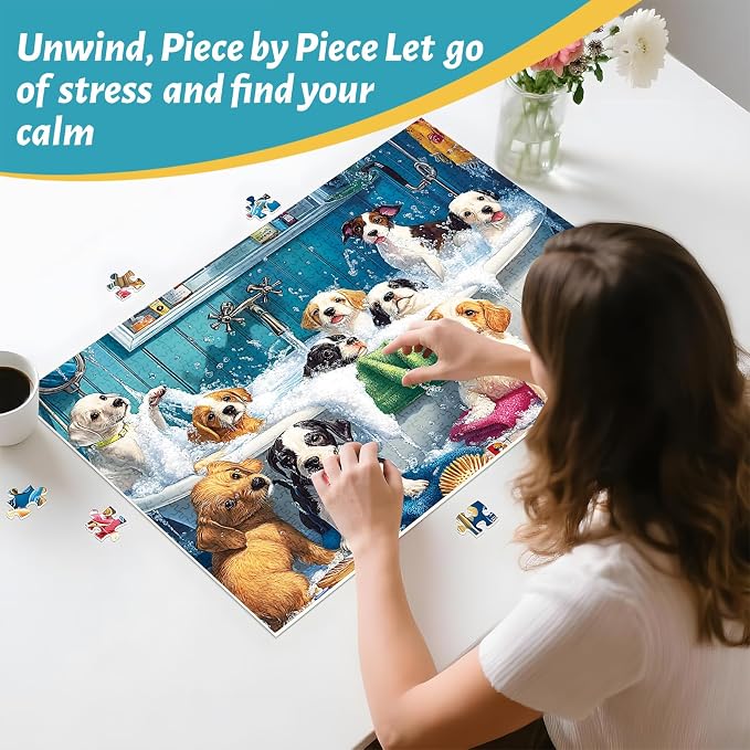 500 Piece Puzzle for Adults – Cute Dogs Bathing Jigsaw Puzzle for Adults, Kids & Seniors – Eco-Friendly Recycled Paper – Fun & Challenging Family Game Gift for Friends and Family (20.5 x 15 in)