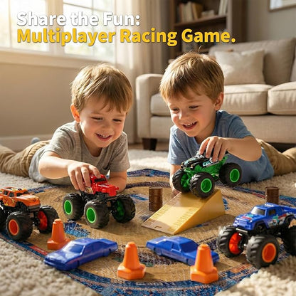 27pcs Monster Truck Playset with Arena Playmat, 1:64 Mini Toy Trucks with Interchangeable Car Shells, Ramps & Barrels, DIY Racing Game Birthday Gifts for Boys Kids Age 3 4 5 6 7 8 Year Old
