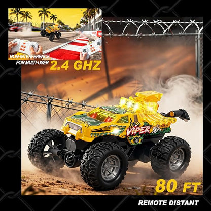 BEZGAR Mini Monster Truck Toys - 2.4GHz 1:64 Remote Control Car with Colorful Lights, 360° Spins, Metal Shell - Remote Control Monster Truck for Boys Girls Age 3, 4, 5, 6, 7, 8 Years Old(Yellow)