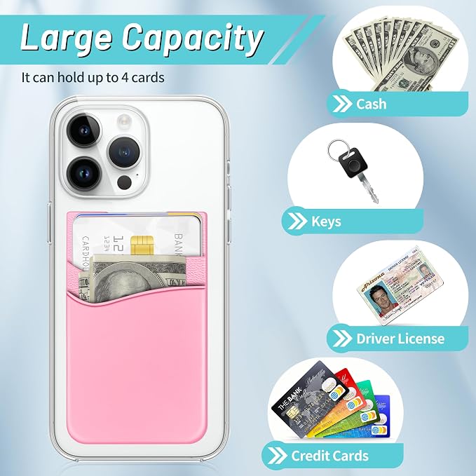 SHANSHUI Phone Card Holder, Double Silicone Cellphone Wallet Stick On Credit Card Holder Phone Pocket for Almost Smartphones & Case - Pink White Black /3pcs
