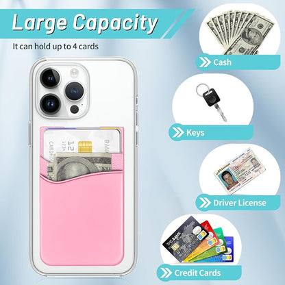 SHANSHUI Phone Card Holder, Double Silicone Cellphone Wallet Stick On Credit Card Holder Phone Pocket for Almost Smartphones & Case - Pink White Black /3pcs