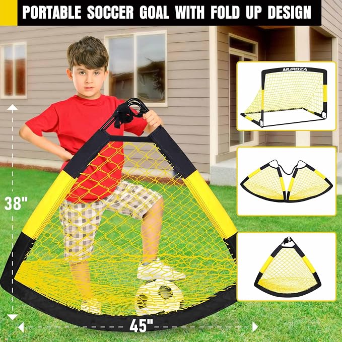 Soccer Goal, Kids Soccer Goals for Backyard Set, 2 Pack of Portable Pop Up Soccer Net with Soccer Ball, Cones, Complete Training Equipment for Youth, Toddler Outdoor Sports Games