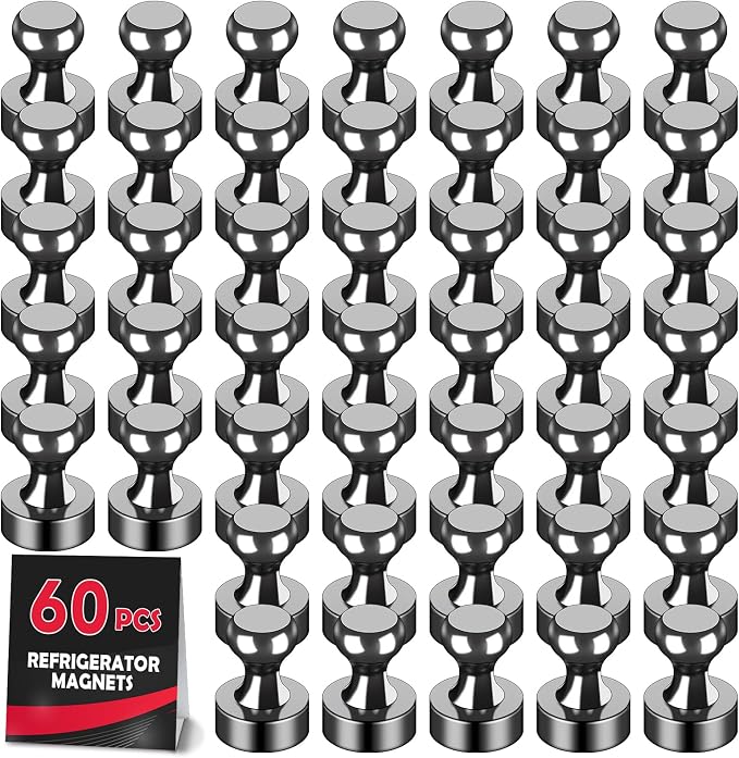 LOVIMAG Fridge Magnets 60Pcs, Magnet for Refrigerator Whiteboard, Black | Small Strong Neodymium Metal Cute Push Pin for Classroom, Kitchen, Accessories Decorative, Office, Calendar