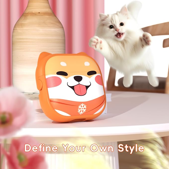 for AirPods 4 Case with Cleaning Kit, Cute Cat Ear Print Design & Cute Buckle, Inverted Phone Holder Design, Top Safe Lock Buckle Design, for Girls AirPods 4 case 2024, Orange Dog