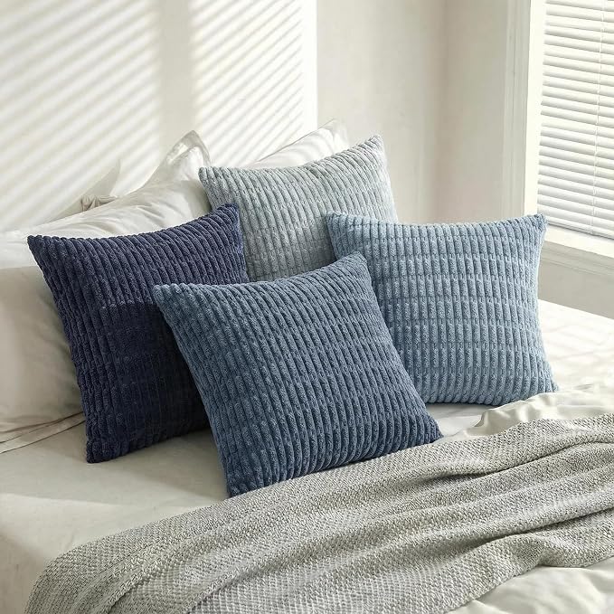 Fancy Homi 4 Packs Decorative Throw Pillow Covers for Living Room Couch Bed, Modern Farmhouse Boho Home Décor Accent Cushion Case, 14" x 14", Blue Series