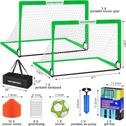 Kids Soccer Goals for Backyard Set - 2 of 4' x 3' Portable Soccer Goal Training Equipment, Pop Up Toddler Soccer Net with Soccer Ball, Soccer Set for Kids and Youth Outdoor Games, Sports, Play