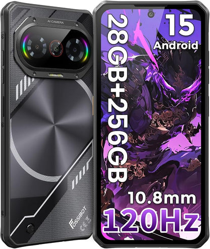 FOSSIBOT F114 28GB+256GB Rugged Phone-120Hz+6.67" Gorilla Glass, Slim 10.8mm Cell Phone Unlocked, Android 15 Waterproof Smartphone, 50MP AI Camera, 5000mAh Dual SIM 4G T-Mobile/NFC/IP68/IP69K(2026)