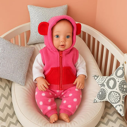 4 PCS Baby Doll Clothes and Accessories for 14-16 Inch Born Baby Dolls 1 Pink Hooded Vest with Pants T-Shirt and 1 Hanger Outfit Clothing Set for Dolls