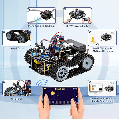 ACEBOTT Smart Robot Tank Car Kit with ESP32 for Arduino Robotics for Kids Ages 8-12 12-16 STEM Science Kits Coding Gifts for 8-16 Year Old Boys Girls Teens Cool Engineering Building Toys Unique Gifts