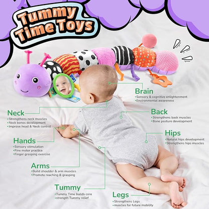 LIGHTDESIRE Baby Toys Musical Caterpillar,Infant Toys 3 6 12 Months Sensory Toy with Ruler Design,Mirror,Pull String,Crinkle&Ring Bell,Baby Teething Toy for Tummy Time Boy Girl Gifts (Lavender Purple)