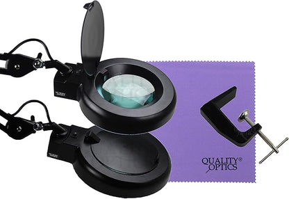 Quality Optics® Professional Series Illuminated Workstation Swing Arm Magnifier White 3LED Diopter