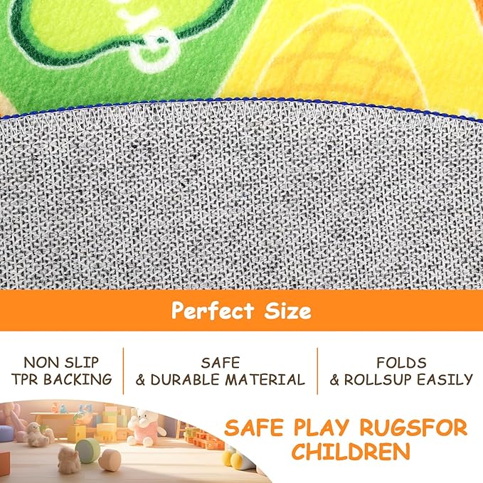 HEBE Kids Play Rug 4ft ABC Alphabet Numbers Shapes Educational Kid Area Rug Washable Baby Crawling Mat Non Slip Kid Play Mat Carpet for Girl Boy Bedroom Playroom