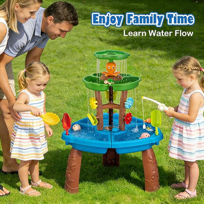 VROGTIK Water Table for Toddlers with Fishing Game Set 3-Tier Kids Sand Water Table Sensory Outdoor Toys for Kids Ages 4-8 Summer Beach Outside Toys Backyard for Kids Toddlers Age 3 4 5 6 7 8 9 10