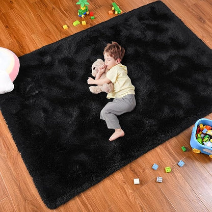 Softlife Rug for Living Room 5.3x7.6 Feet Area Rug for Bedroom Super Soft Shaggy Rugs for Kids Room Fluffy Fuzzy Carpets Long Plush Bedside Rug Nursery Christmas Home Decoration for Boys Girls, Black