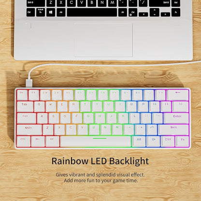 Newmen GM611 Mechanical Keyboard,LEDBacklit Wired Gaming Keyboard RedSwitch | Compact Portable,Mini 61 Keys,LED Backlit,60 Percent Mechanical Keyboard,White Keycaps,Windows Laptop PC,Linear Red Switches