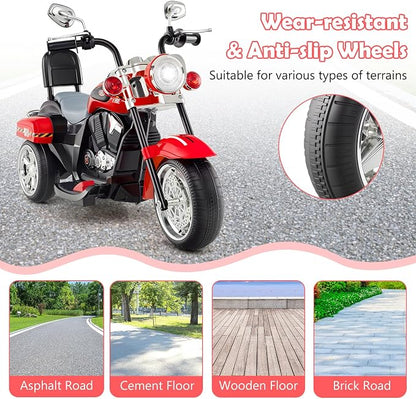 Costzon Kids Motorcycle, 6V Battery Powered Ride on Chopper Motorcycle w/Horn, Headlight, 3-Wheel Stable Ride on Toys, Electric Toddler Motorcycle for Kids, Gift for Boys Girls (Fire Red)