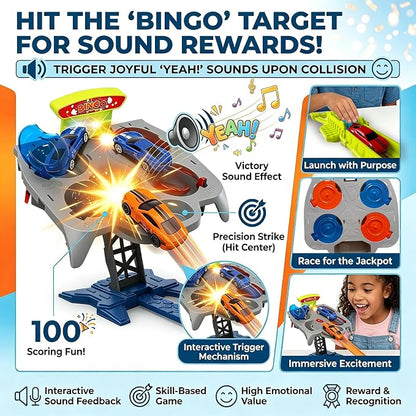 Dual Toy Car Race Track Set for Kids 2 Player Loop & Launch Car Track Toy with Score Points, 4 Metal Alloy Racing Cars, Interactive Sound Effects & Competitive Stunt Challenge for Boys & Girls