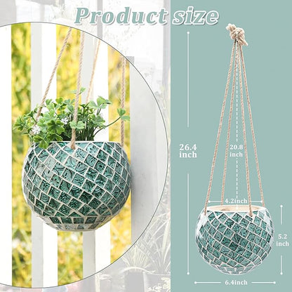 Ceramic Hanging Planter Mosaic Hanging Flower Pot Small Plant Pot for Indoor Plant Disco Ball Planter with Drainage