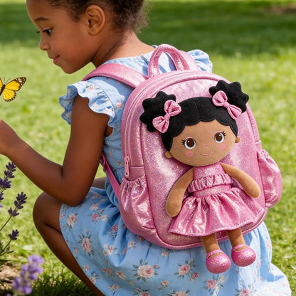 Lazada Toddler Backpack - Baby Girl Gifts Curly Fingerprints Plush Doll Dress Backpack - Fashion Girls Curly Rolled Fingerprints Series - Rose Red 11 Inches