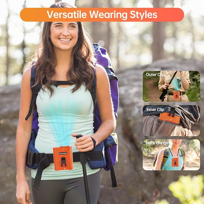 Waist Fan, 5000mAh Rechargeable Belt Clip Fan, 39ft/s Strong Airflow, 5 Speeds, Up to 29H, Wearable Hands-Free Body Cooling with Bottom Air Intake, USB-C for Jobsite Camping Farm