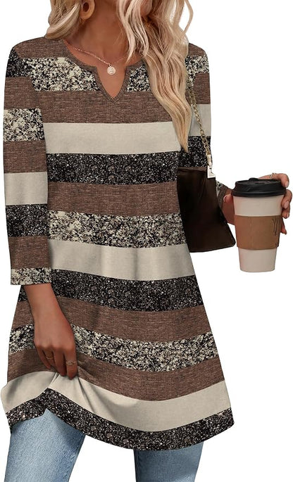 OFEEFAN Summer Boho Tops For Women 3/4 Length Sleeve Womens Tops Vacation Outfits