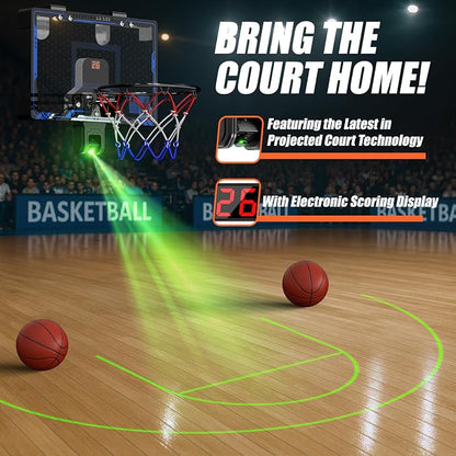 HopeRock Indoor Mini Basketball Hoop for Kids, Basketball Hoops Over The Door with LED Lighting, Mini Hoop with Scoreboard & 3 Balls, Basketball Toys Gifts for 5 6 7 8 9 10 11 12 Year Old Boys Girls