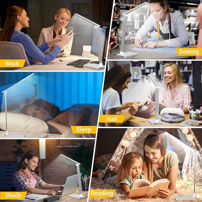LED Desk Lamp for Home Office, 3 Levels Dimmable Desk Light with USB Charging Port, Small Study Lamp, Reading Light for Table, Sliver, 5000K